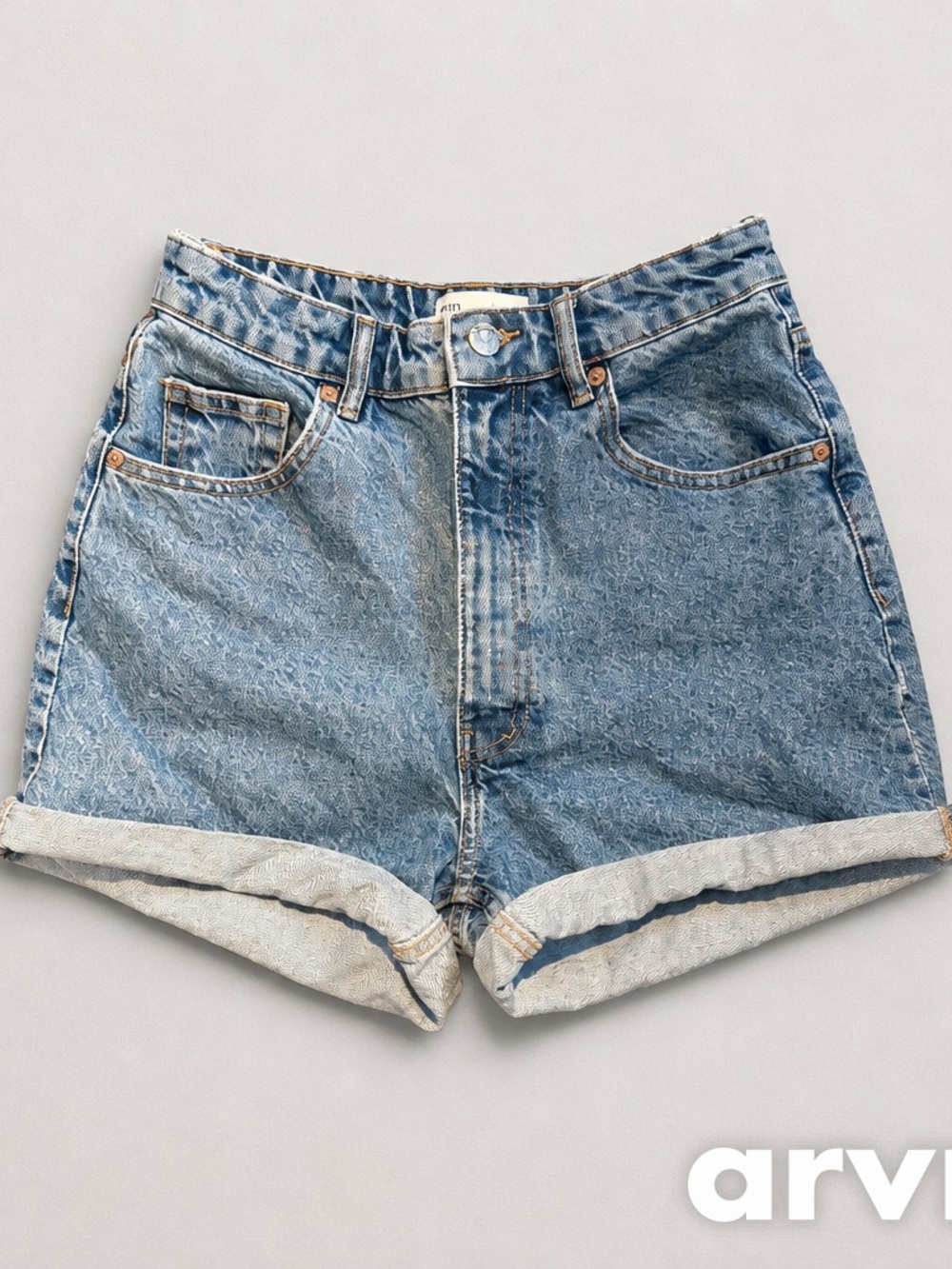 Zara High-Waist Blue Denim Mom Roll-Cuff Shorts
